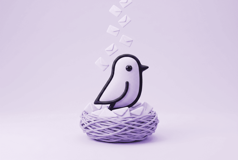 Storebird lead capture — customer email envelopes collecting in the Storebird nest